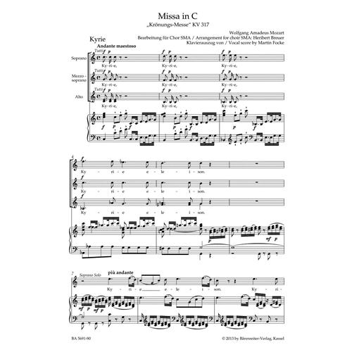 MOZART W. A.: MISSA IN C MAJ "CORONATION MASS" KV317 (ARRANGED FOR FEMALE CHOIR SMA) VOCAL SCORE - URTEXT