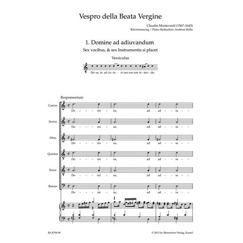 MONTEVERDI C.: VESPRO DELLA BEATA VERGINE MARIA "MARIENVESPER" - URTEXT