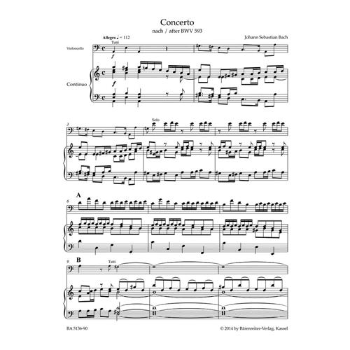 BACH J. S.: CONCERTO IN A MIN. PER CELLO, ARCHI E BASSO C. BWV 593 RID. VIOLONCELLO E PF - URTEXT