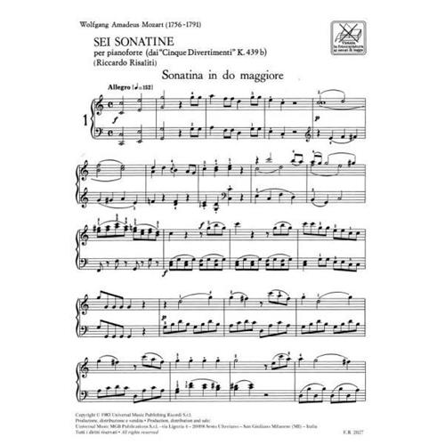MOZART W. A.: 6 SONATINE PER PIANOFORTE (RISALITI)
