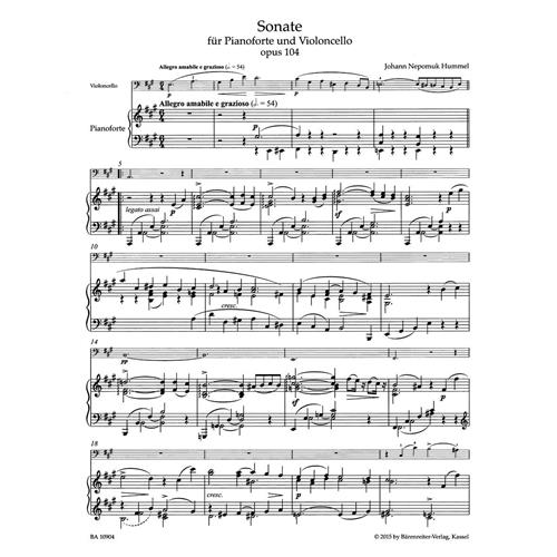 HUMMEL J. N.: SONATA PER PF E VC OP. 104 - URTEXT