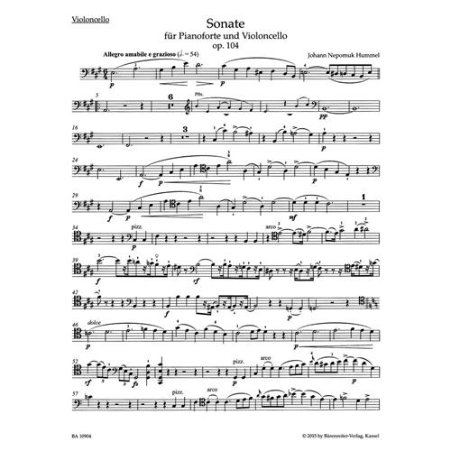 HUMMEL J. N.: SONATA PER PF E VC OP. 104 - URTEXT