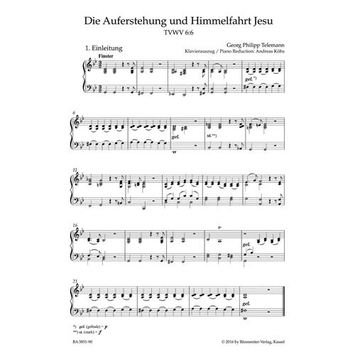 TELEMANN G. P.: DIE AUFERSTEHUNG UND HIMMELFAHRT JESU TVWV 6:6 - VOCAL SCORE URTEXT