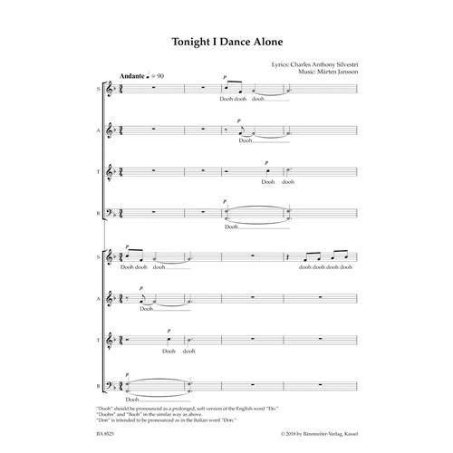 JANSSON M.: TONIGHT I DANCE ALONE SSAATTBB
