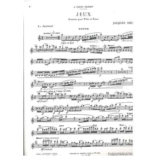 IBERT J.: JEUX - SONATINE POUR FLUTE (OU VIOLON) ET PIANO