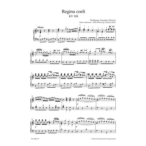 MOZART W. A.: REGINA COELI IN C MAJOR KV 108 (74D) - VOCAL SCORE C-PF URTEXT