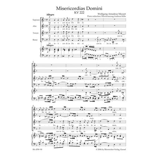 MOZART W. A.: MISERICARDIAS SOMINI KV 222 (205A)- VOCAL SCORE C-PF URTEXT