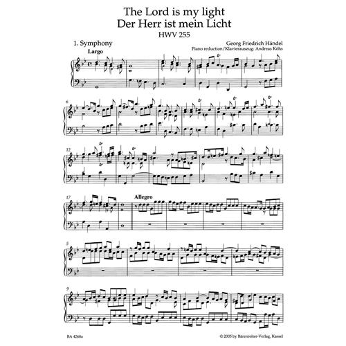 HANDEL G.F.: THE LORD IS MY LIGHT HWV 255 - VOCAL SCORE C-PF URTEXT