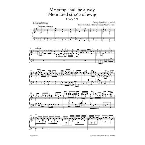 HANDEL G.F.: MY SONG SHALL BE ALWAY HWV 252 - VOCAL SCORE C-PF URTEXT
