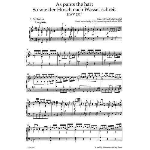 HANDEL G.F.: AS PANTS THE HART HWV 251E - VOCAL SCORE C-PF URTEXT