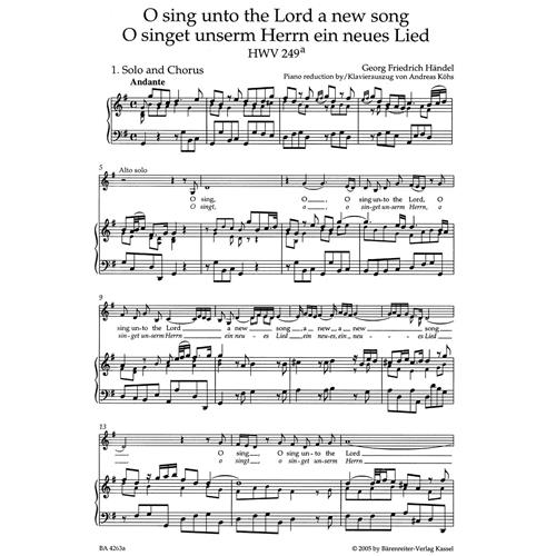 HANDEL G.F.: O SING UNTO THE LORD HWV 249A - VOCAL SCORE C-PF URTEXT