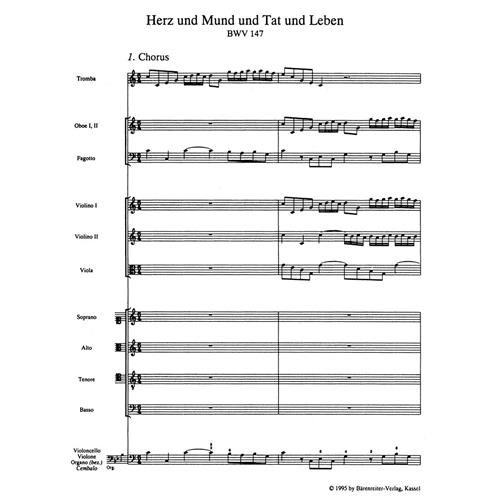 BACH J. S.: HEART AND LIPS, THY WHOLE BEHAVIOUR - CANTATA FOR THE FEAST OF VISITATION B. V. M. BWV 147 - STUDY SCORE (FULL SCORE) URTEXT